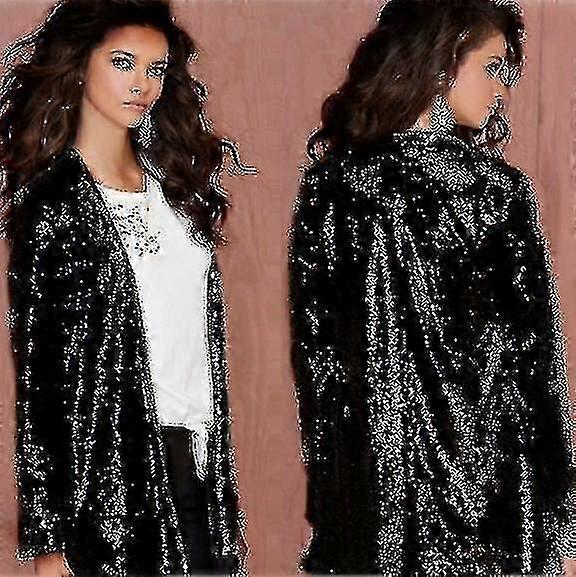 Damen Paillettenjacke Open Front Blazer Casual Langarm Cardigan Mantel