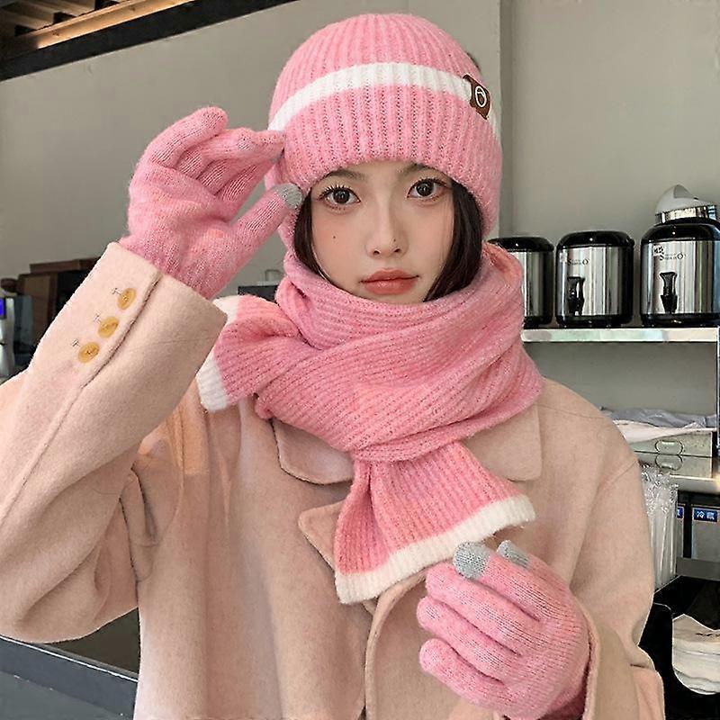 Winter Knitted Wool Hat Women's Coldproof Warm Hat Scarf Gloves Three-Piece Ear Protection Hat