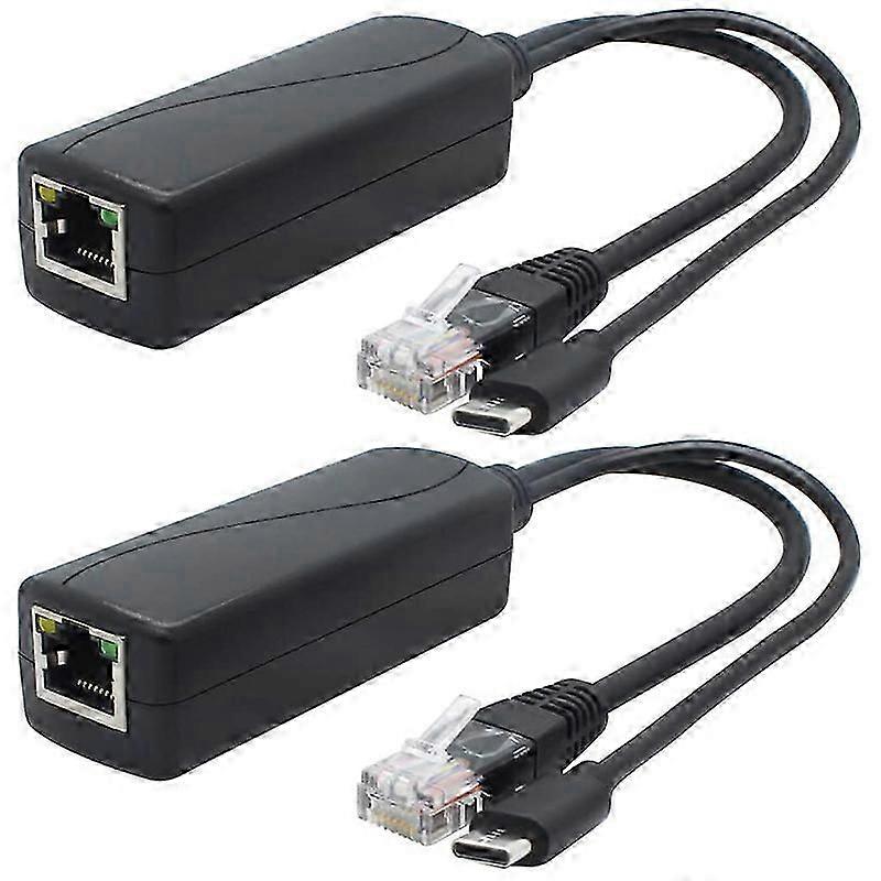 2er-Pack 5V Gigabit PoE Splitter, USB Typ C, 48V bis 5V 2.4A Adapter, IEEE 802.3Af-konform