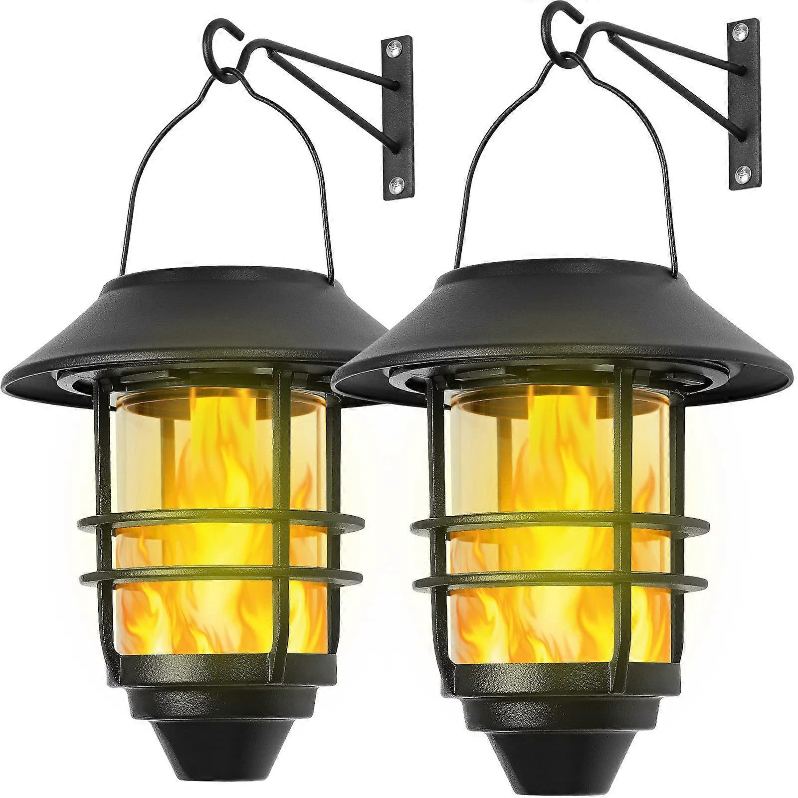 2 Pack solar hanging lanterns with flames flickering
