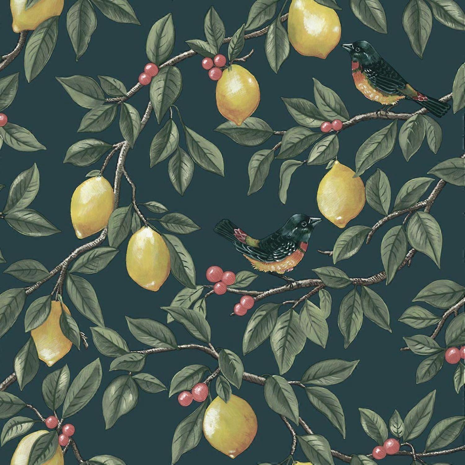 Holden Lemon Leaf Trail Teal Wallpaper