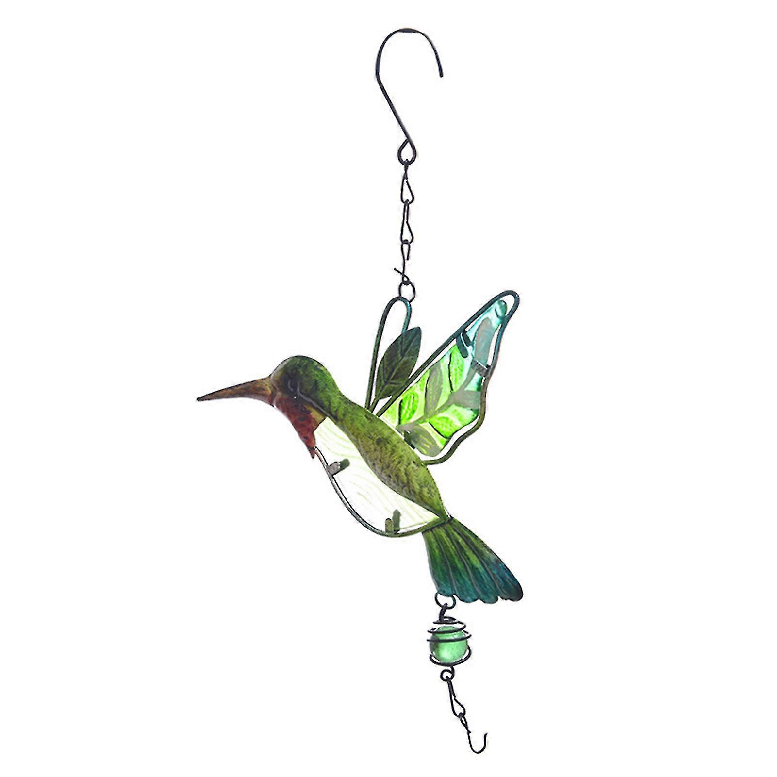 Wind Chime Decor, Hummingbird - Shaped Hanging Ornament with Stained - Glass - like Wings and Bell, for Outdoor Decoration