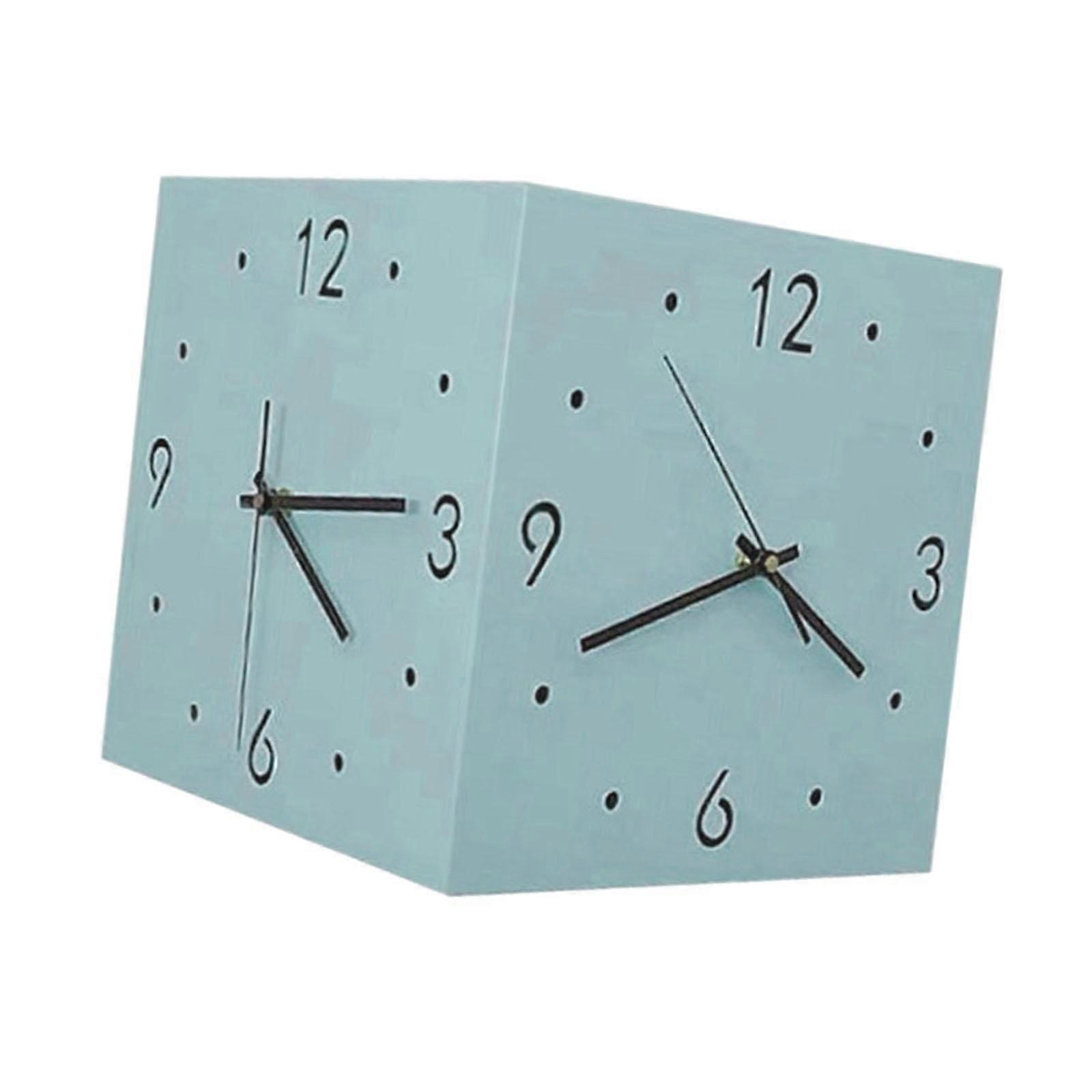 Double Sided Corner Wall Clock Square Corner Clock for Cafe Living Room Home Blue