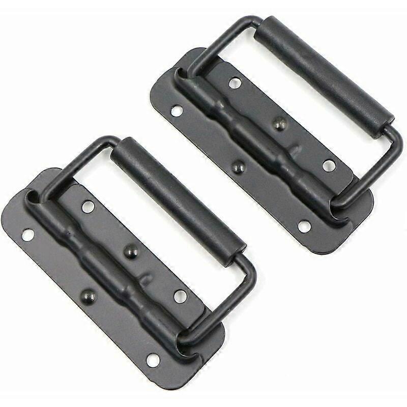 2 Piece Folding Handle Stainless Steel Spring Loaded Case Handle Heavy Duty Handles Tool Box Tool Box Puller Black.
