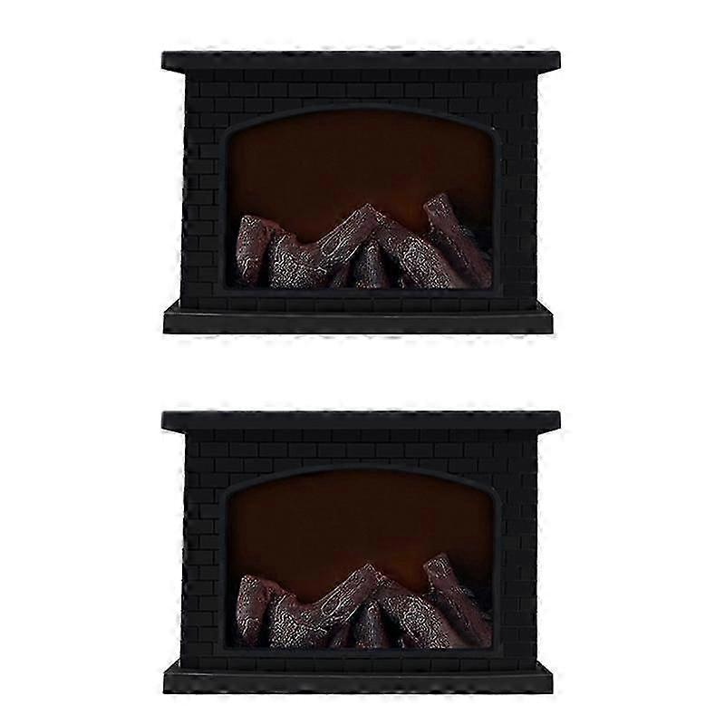 2X Electric Fireplace Lantern LED Flame Log Effect Rectangle Fire Place Lantern