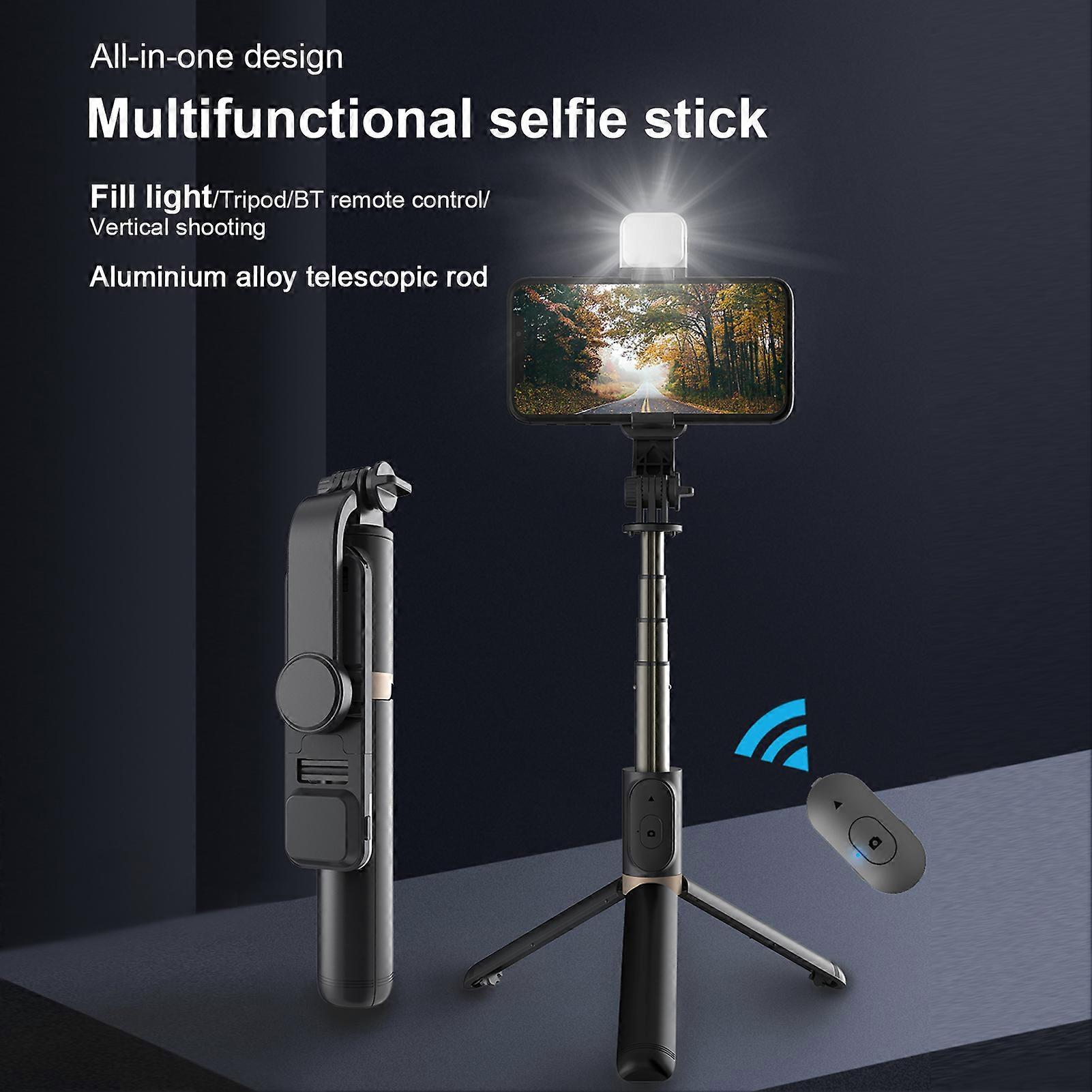 Aluminum Alloy Wireless BT Remote Control Stick Multifunctional Portable Tripod Stand with Fill Light for Selfie Group Photo Live Stream Video Taking