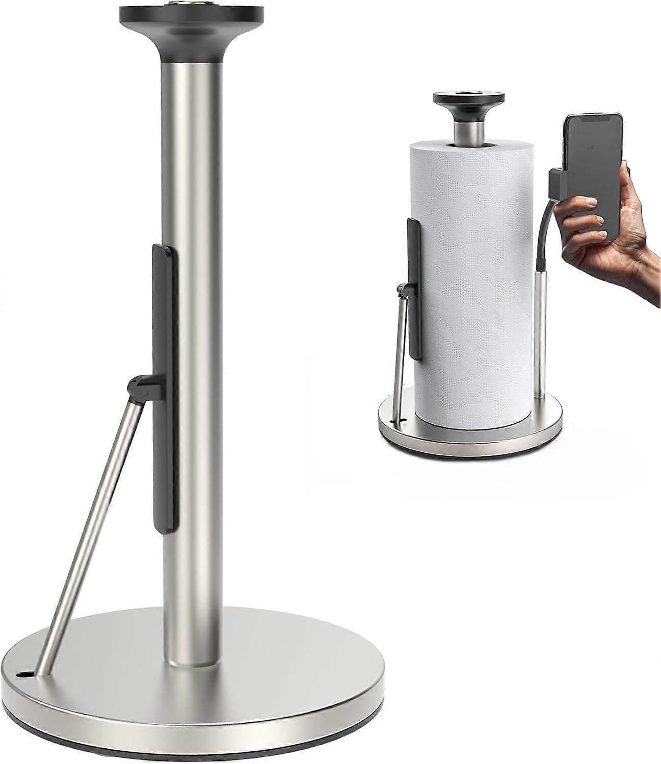 Paper Towel Holder with Standing Weighted Base Non Slip and Spring Arm for Easy Tear Stainless Steel for Kitchen Countertop