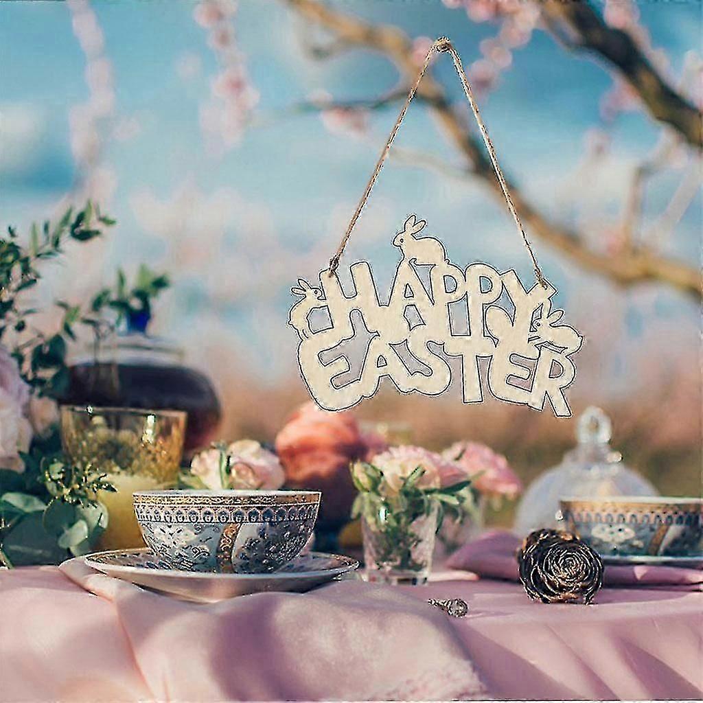 Wooden Easter Rabbit Hanging Craft with String for Garden Party Supplies