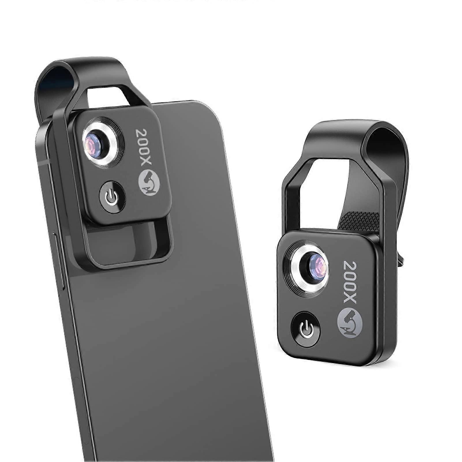 Pocket Phone Microscopes, 200X Zoom Clip On Microscopes Magnifier with CPL Lens & LED Light