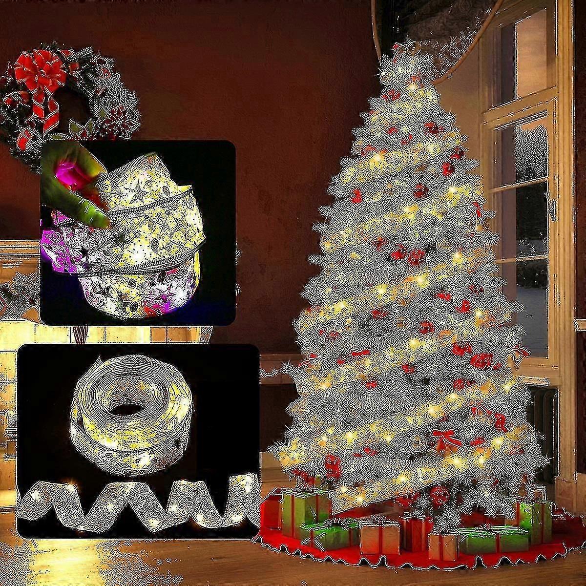 Exquisite Ribbon Fairy Lights Christmas Decoration Christmas Tree Ornaments Bow String Lights Suitable For Holiday Decorations  TA