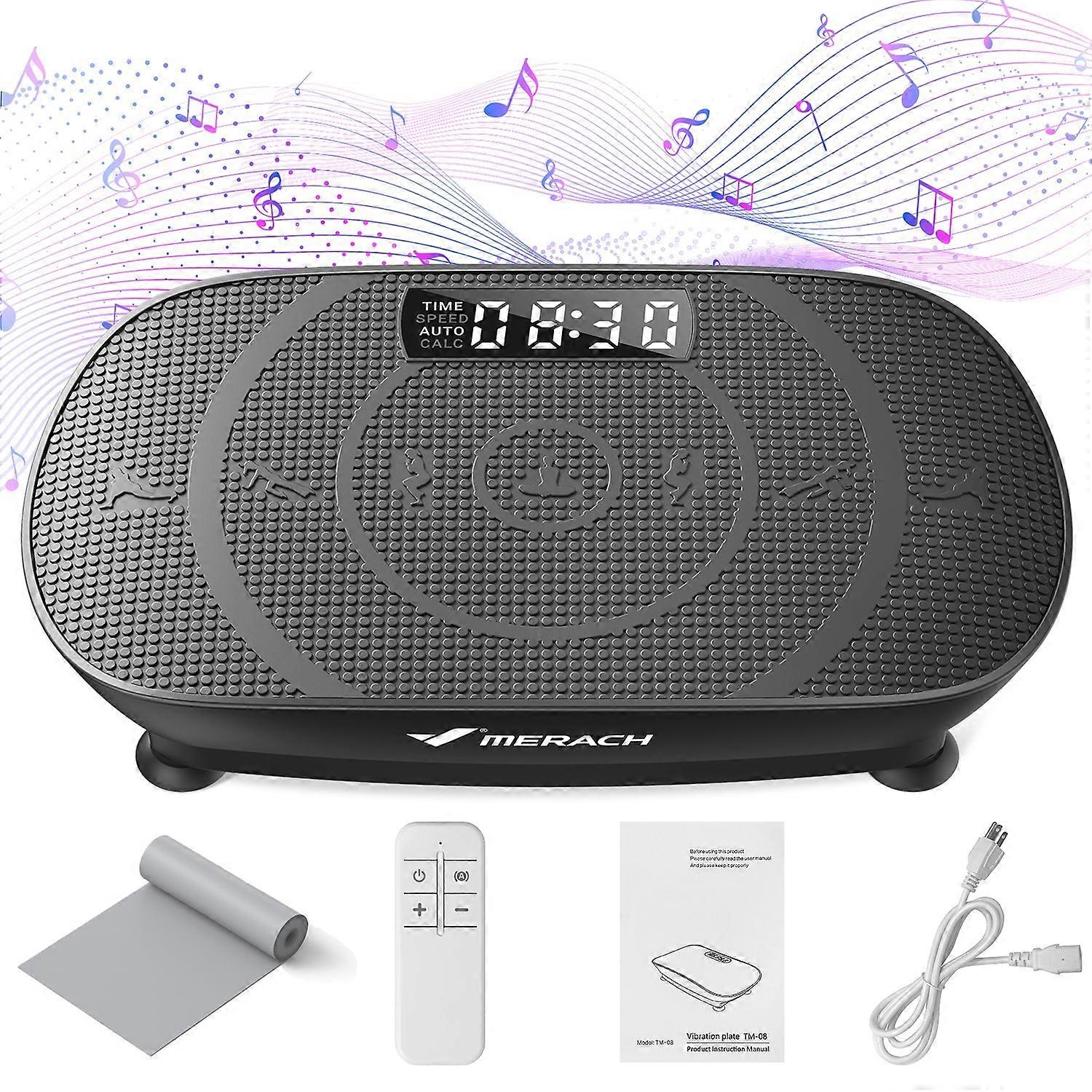 Merach Vibration Plate With Bluetooth, 10 Intensity Levels, Remote Control & Led Display, Resistance Band, Anti-slip Pedals, Full-body Workout 