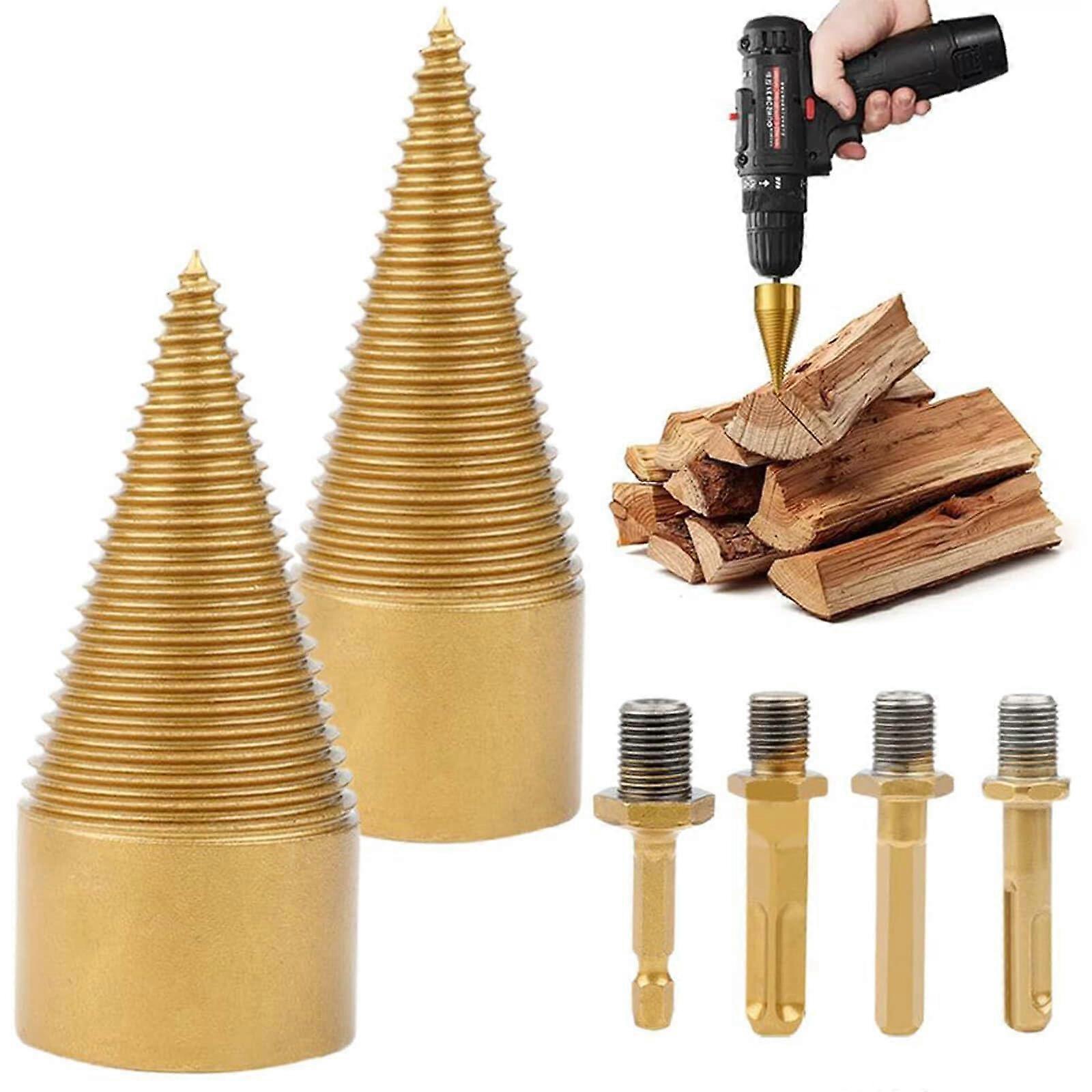 Firewood Drill Bit Set with 4 Handles, Detachable 2025 Wood Log Splitter Drill Bits 42mm 32mm for Electric Drill Use