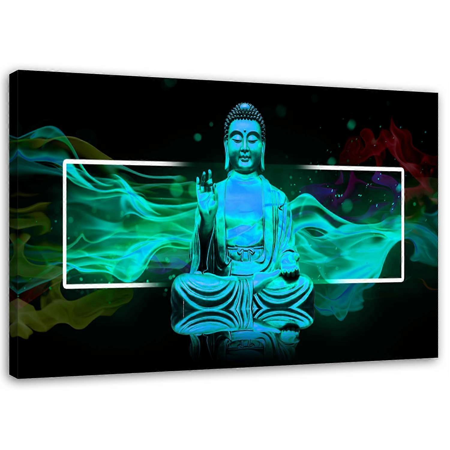 Lienzo, Figura de Buda meditando - azul - 100x70
