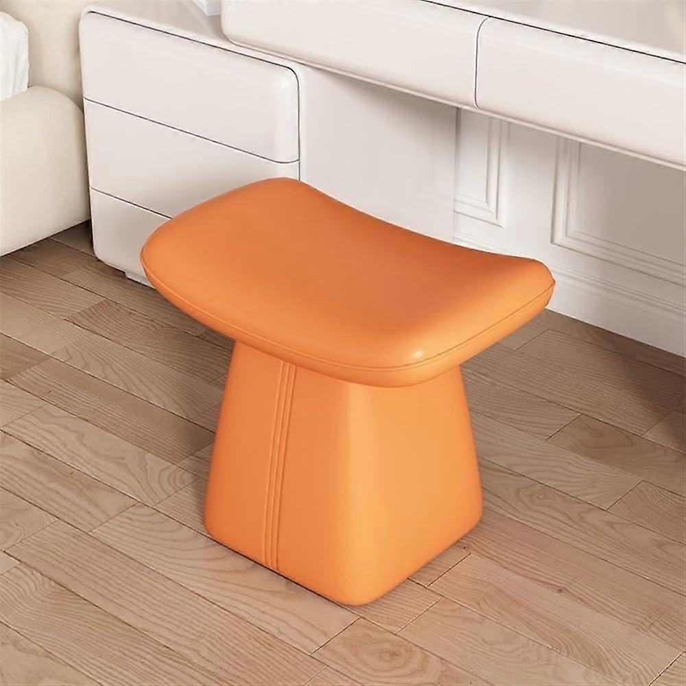 Makeup Dressing Table Stool in Orange, Solid Wood Frame, Vanity Bench Seat for Makeup Vanity and Bathroom Use