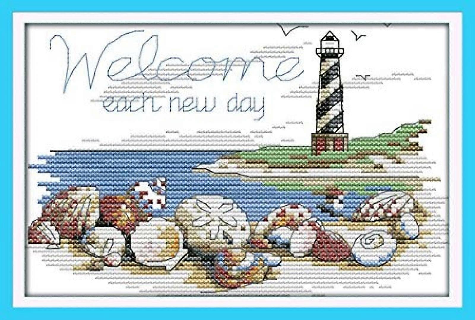 Cross Stitch Kits Stamped Full Range of Embroidery Starter Kits for Beginners DIY 11CT 3 Strands - Shells of The Lighthouse 117.9(inch)
