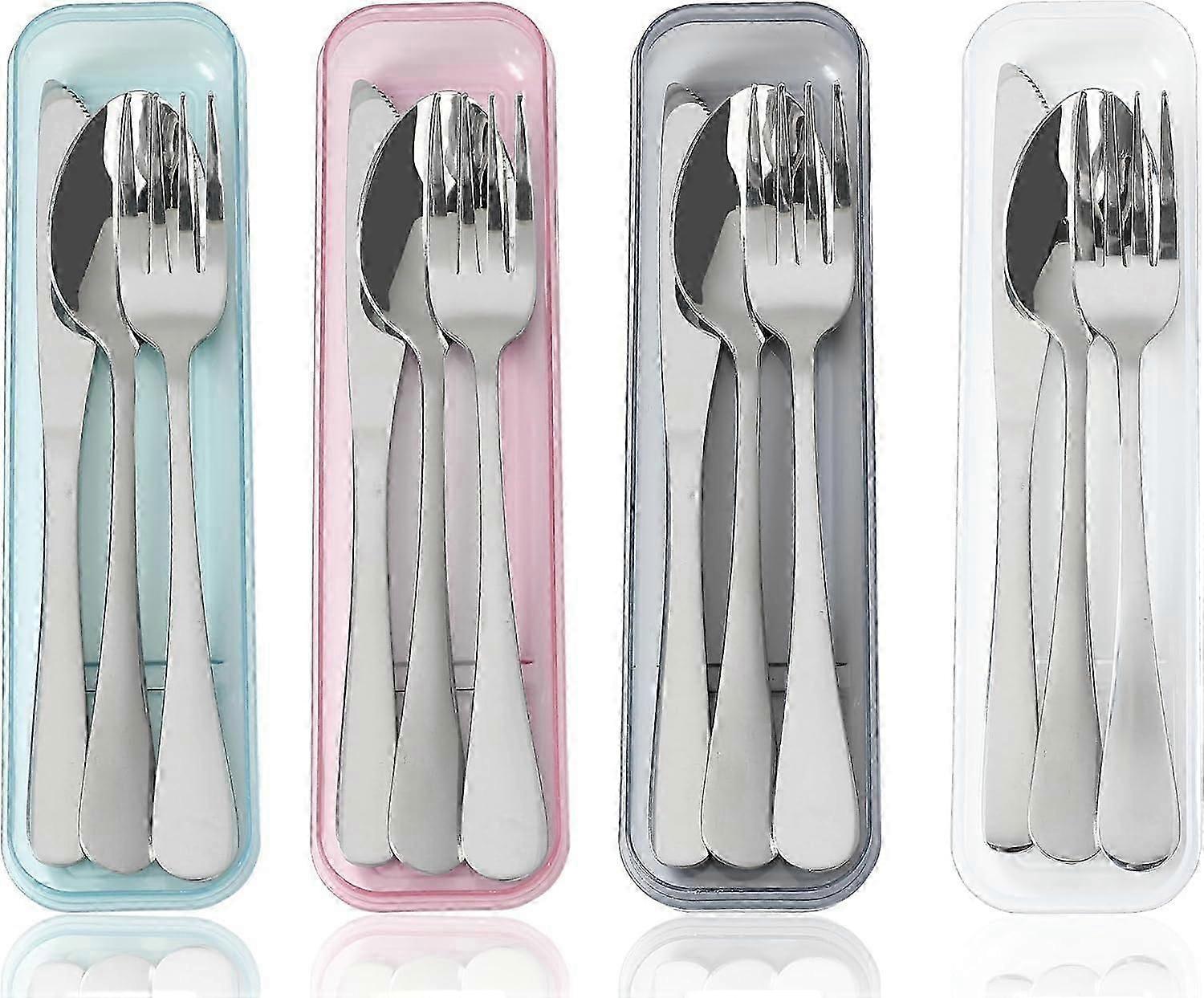 4 Sets Portable Utensils Set with Case Stainless Steel Flatware with Case Travel Reusable Silverware set with Case Camping Fork Spoon Knife Set