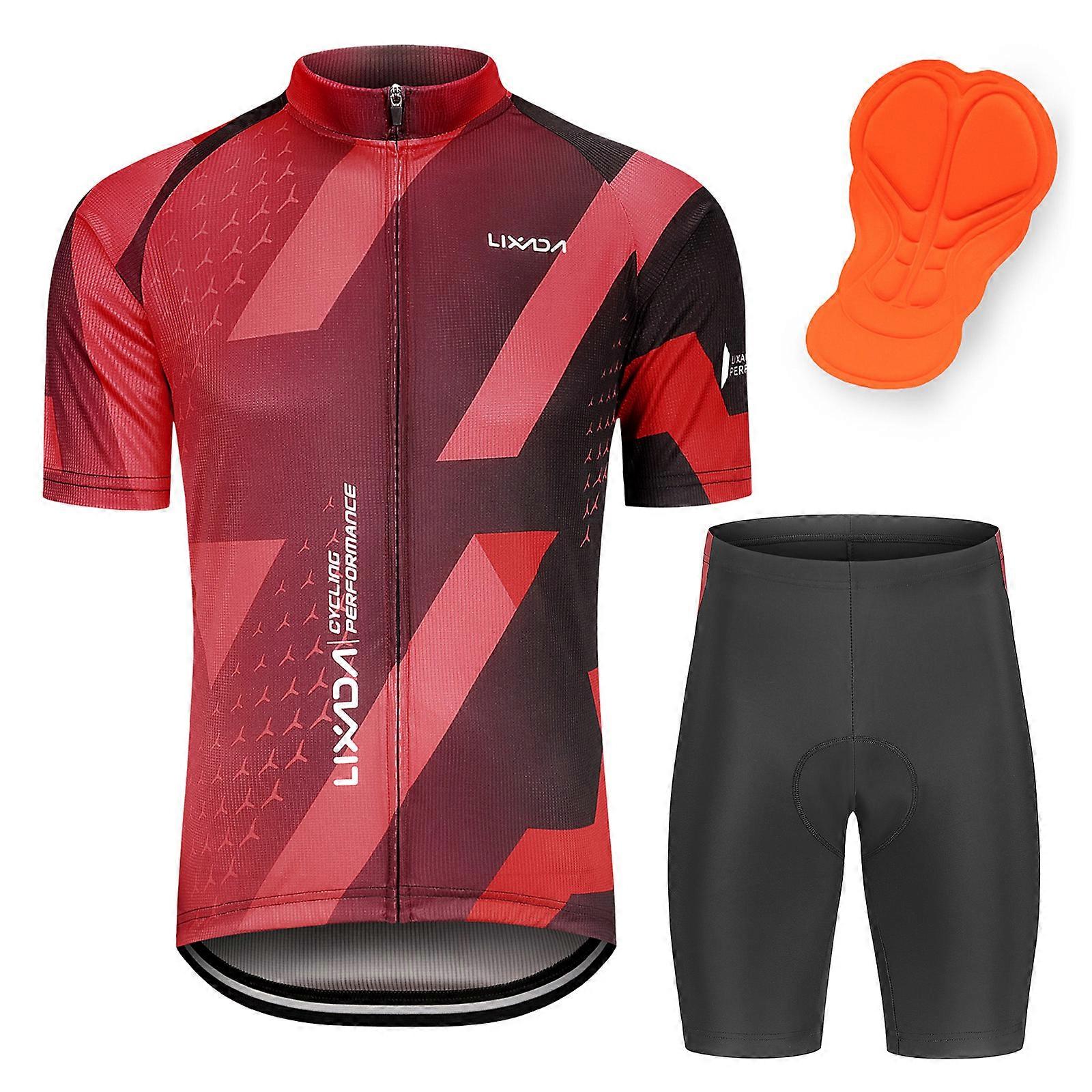 Herren Quick Dry Radtrikot & gepolsterte Shorts Set - S-2XL, Rot/Blau/Grün