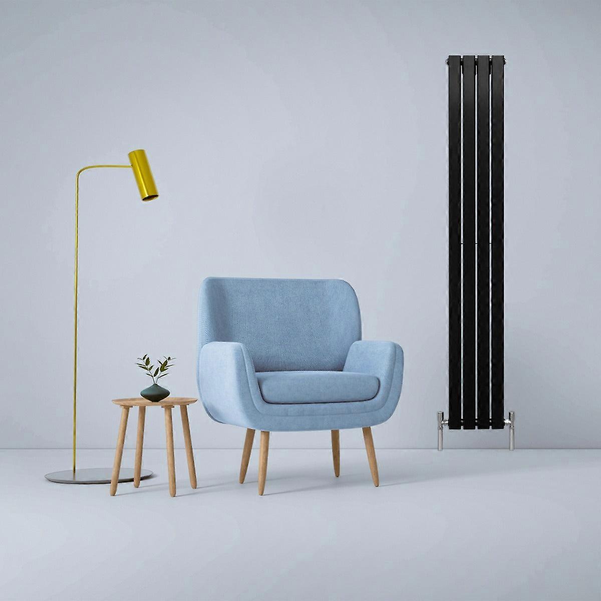 Designer Radiators 180 x 28cm Flat Panel Modern Central Heating Matt Black Vertical Column Double