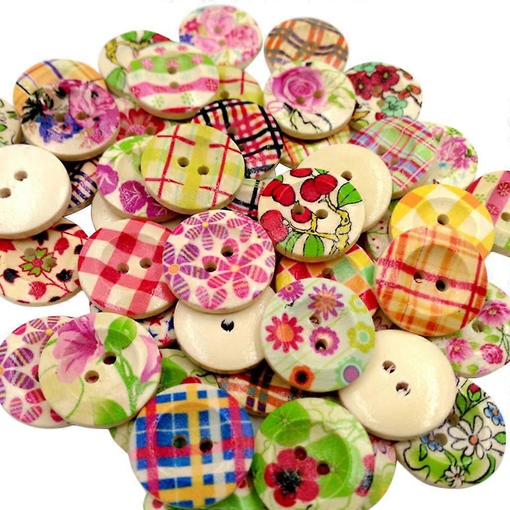 50 Pcs Wooden Button / Buttons Decorative Vintage Style MIX 15mm