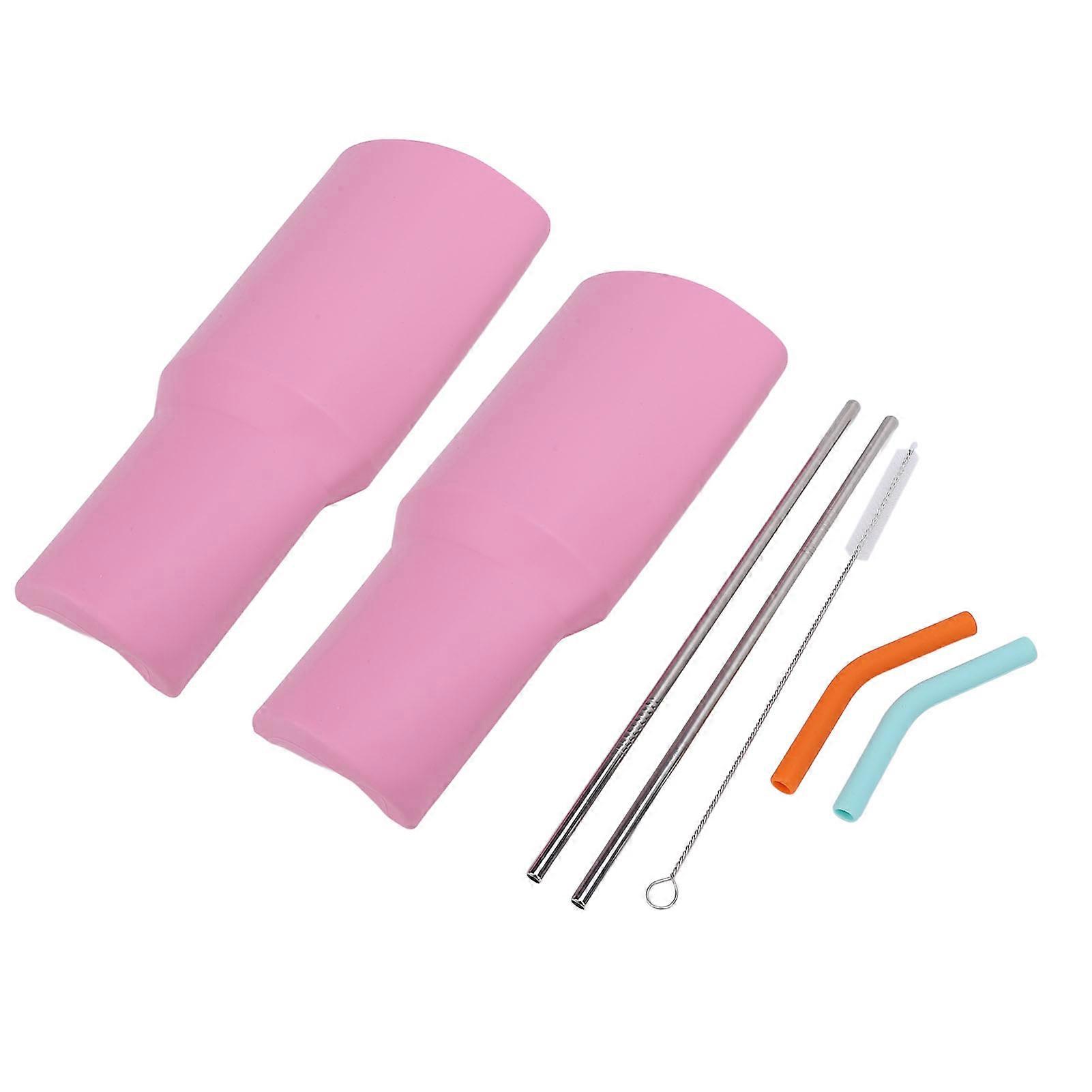 杯子 2 合 1 饮料分离器硅胶杯内托盘可重复使用衬垫，带不锈钢吸管，适用于 40 盎司杯派对休闲户外办公室粉红色