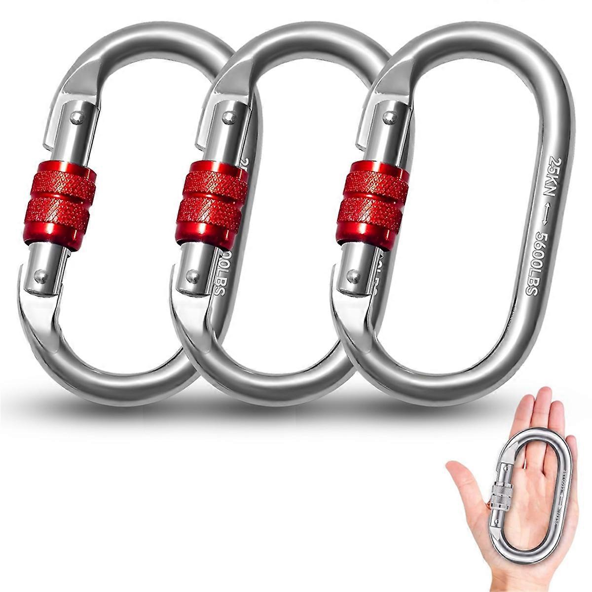 3 Pcs Carabiner Hooks,Large 25 KN, Heavy Duty Safety Carabiner, Stainless Steel, for Climbing, Abse
