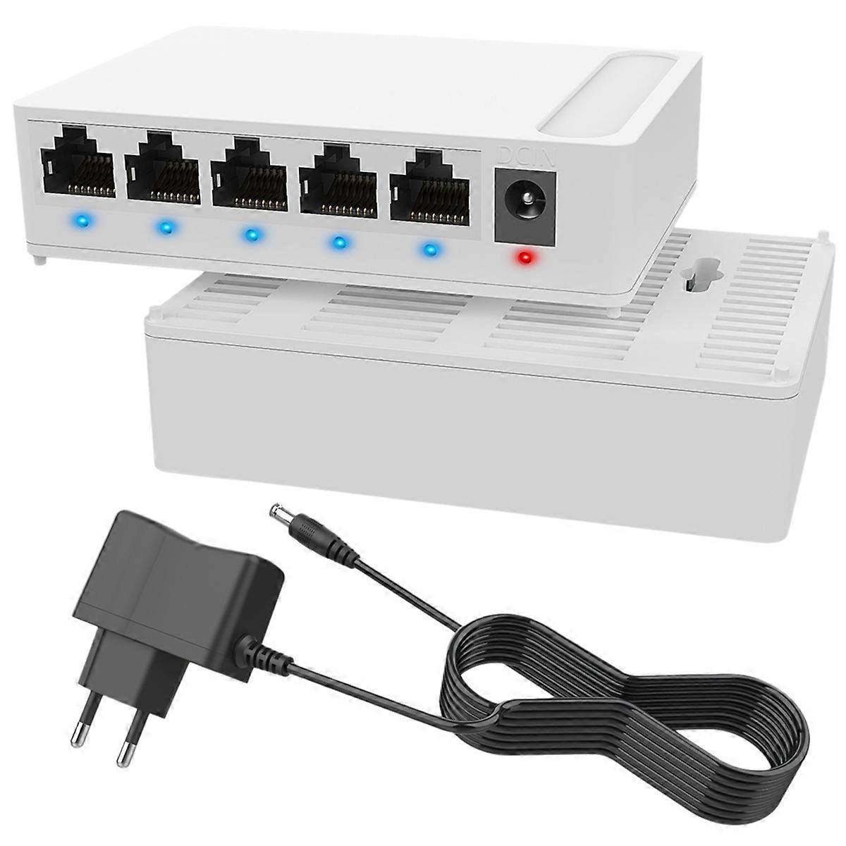 5 Port 1000Mbps Network Ethernet Switch with VLAN 5V Power Supply Home Network Switch Splitter for Office Home EU Plug