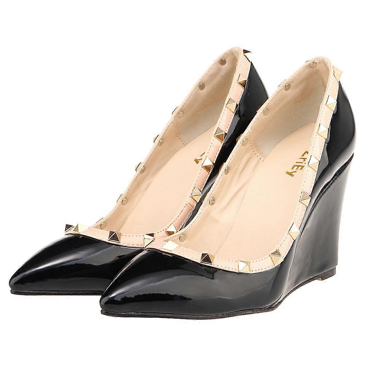 Women's Sexy Pumps Pointed Toe Rivets High Heel Wedges Patent Leather Platform Shoes shoe