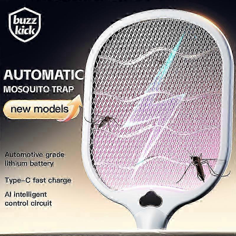 Electric Fly Swatter Racket 3500V buzzkick Bug Zapper Racket Dual Modes Mosquito Killer with Purple Mosquito Light Rechargeable 2025