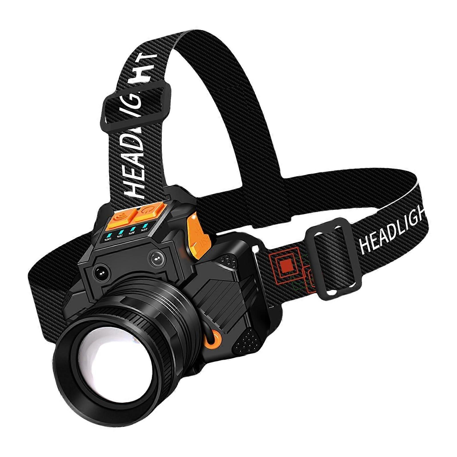 Headlamp with motion sensors, for camping, running, fishing, rechargeable, zoomable, 3 modes, LED headlamp yellow light model G