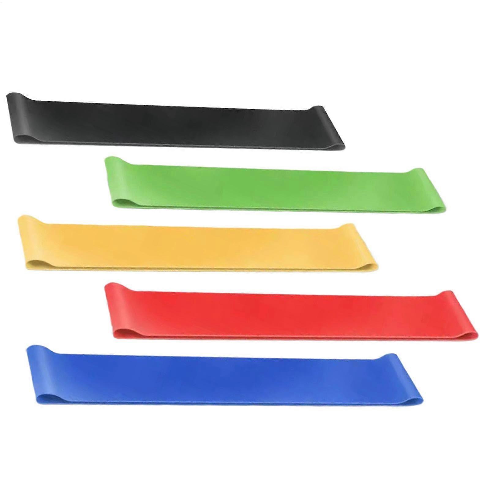 Stretching Elastic Bands Exercise - 5 Multicoloured Resistance Workout Bands for Pilates, Tone Legs, Arms, Thighs & Buttocks
