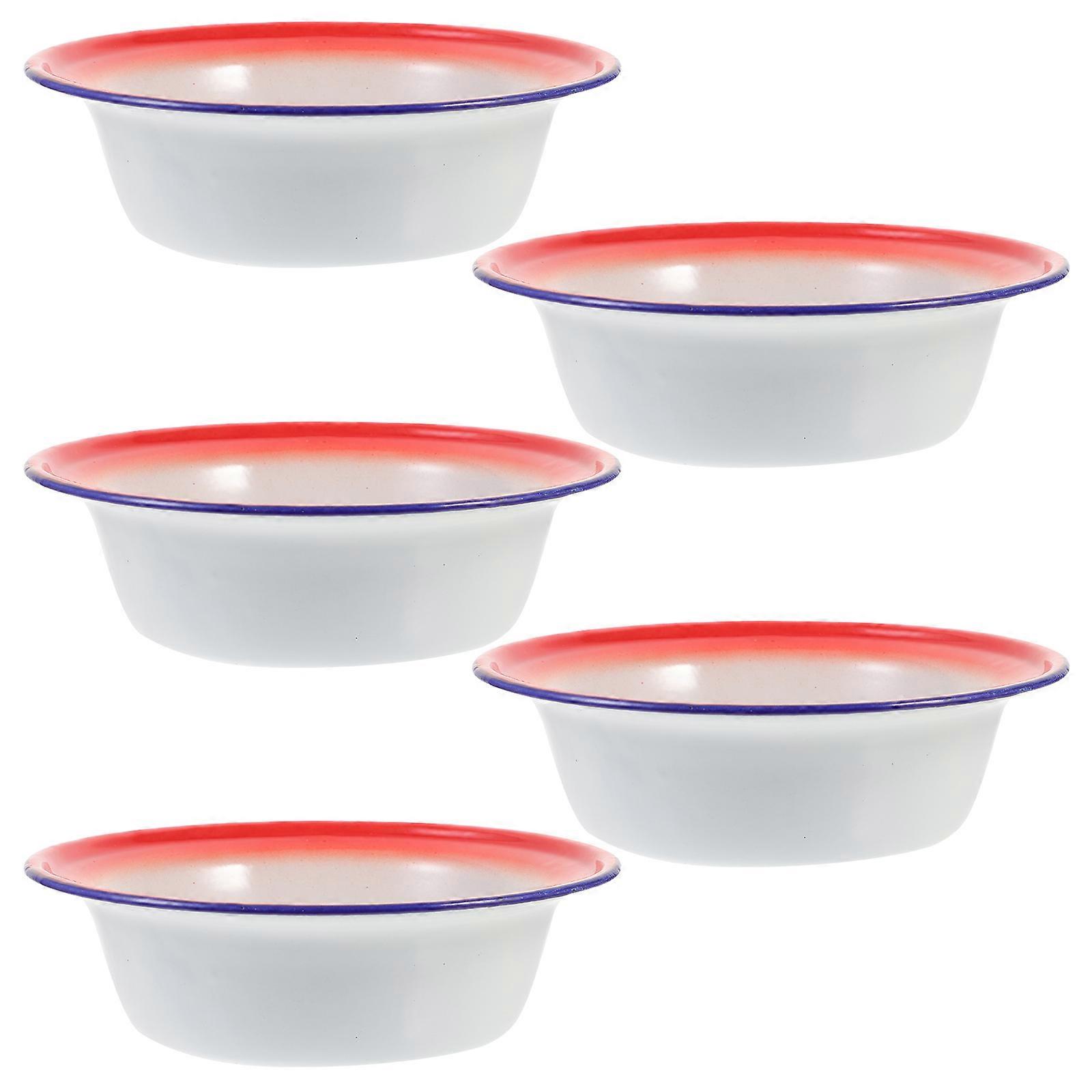 5 Piece Vintage Thickened Enamel Basin Set with Retro Floral Pattern – Mixing Bowls for Soup, Salad, Vegetable Serving, Cooking, and Grilling
