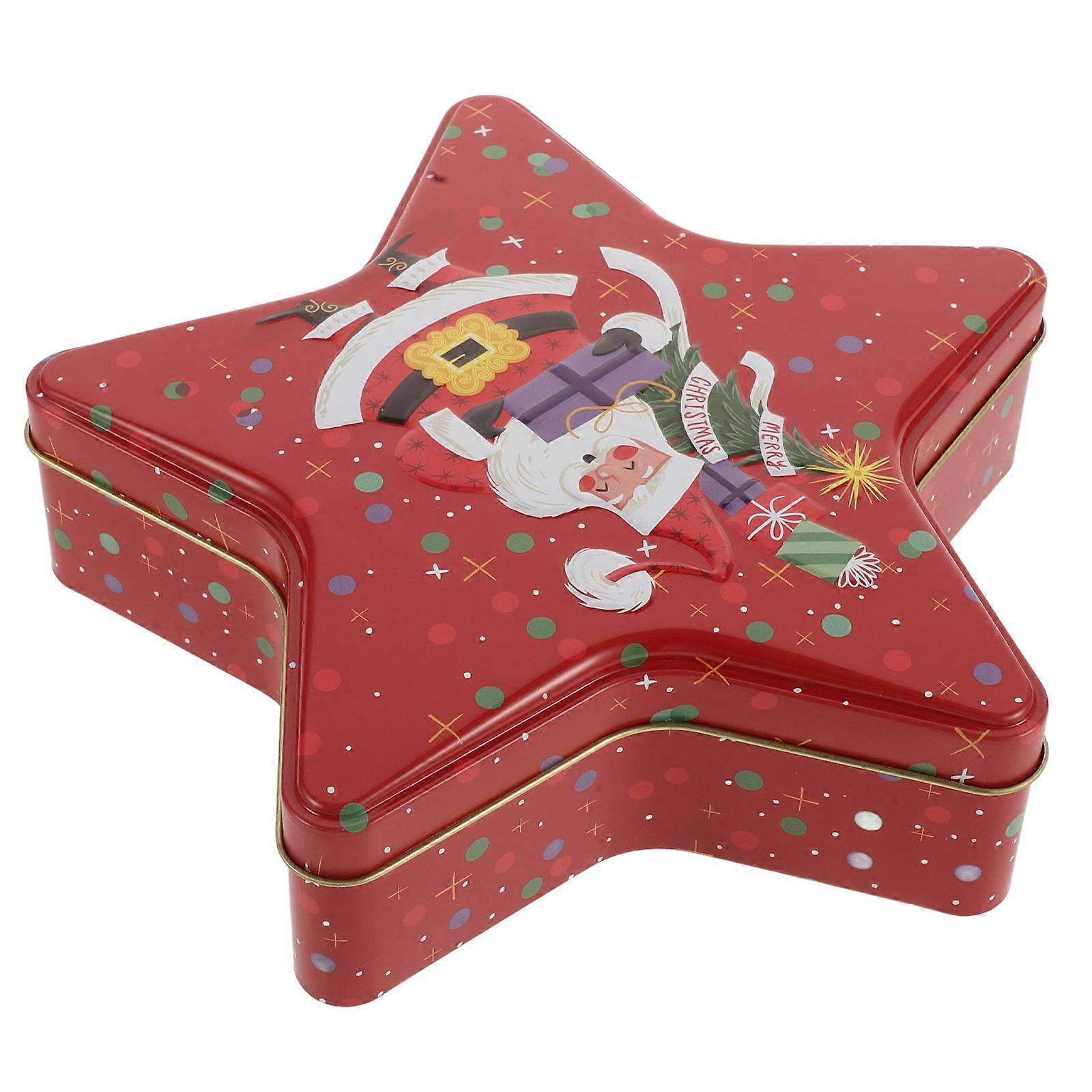 Christmas Tin Box Metal Treasure Box For Holiday Decor Red 1Pcs