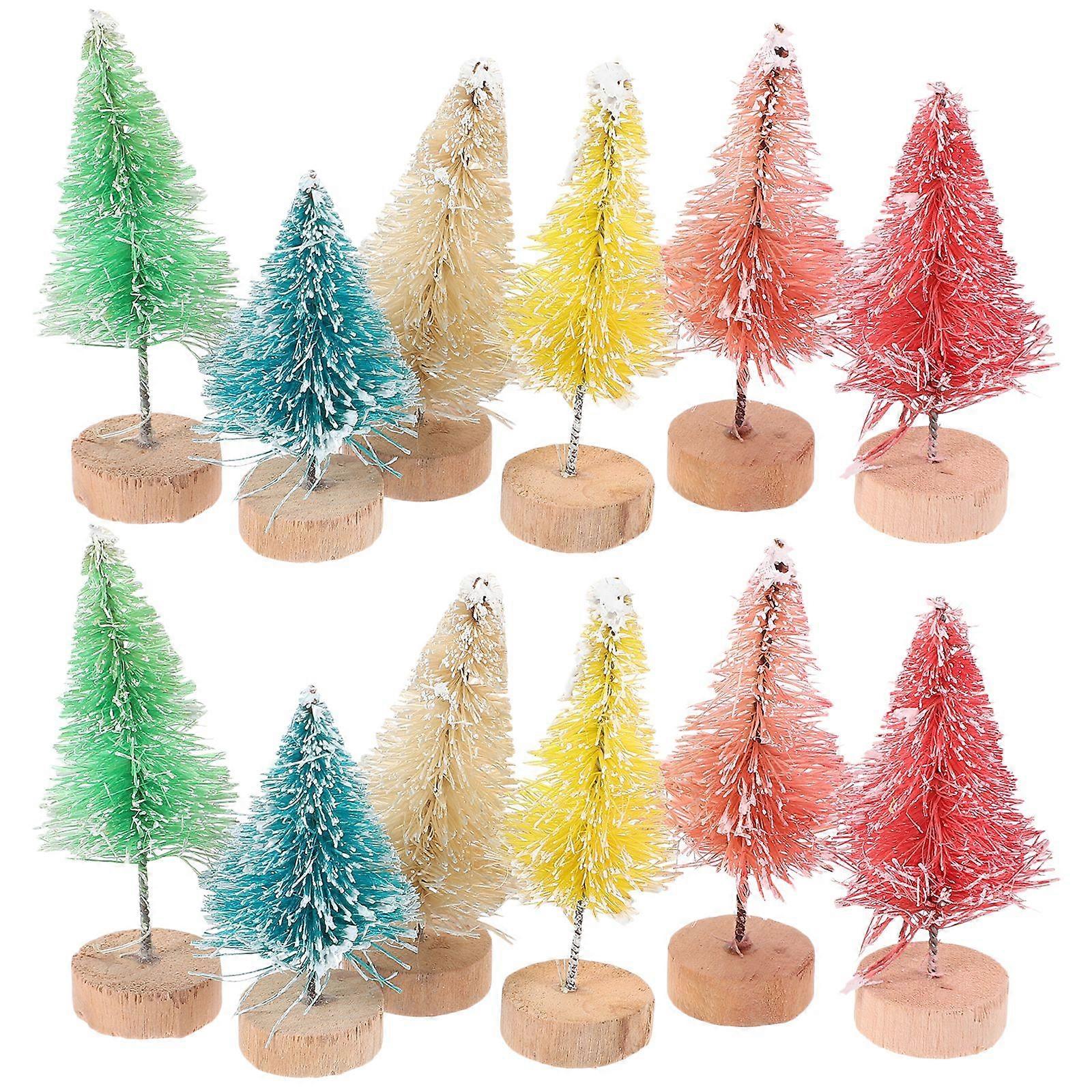 24pcs Table Christmas Tree Decoration Desktop Ornament Wooden Xmas Tree Model Craft