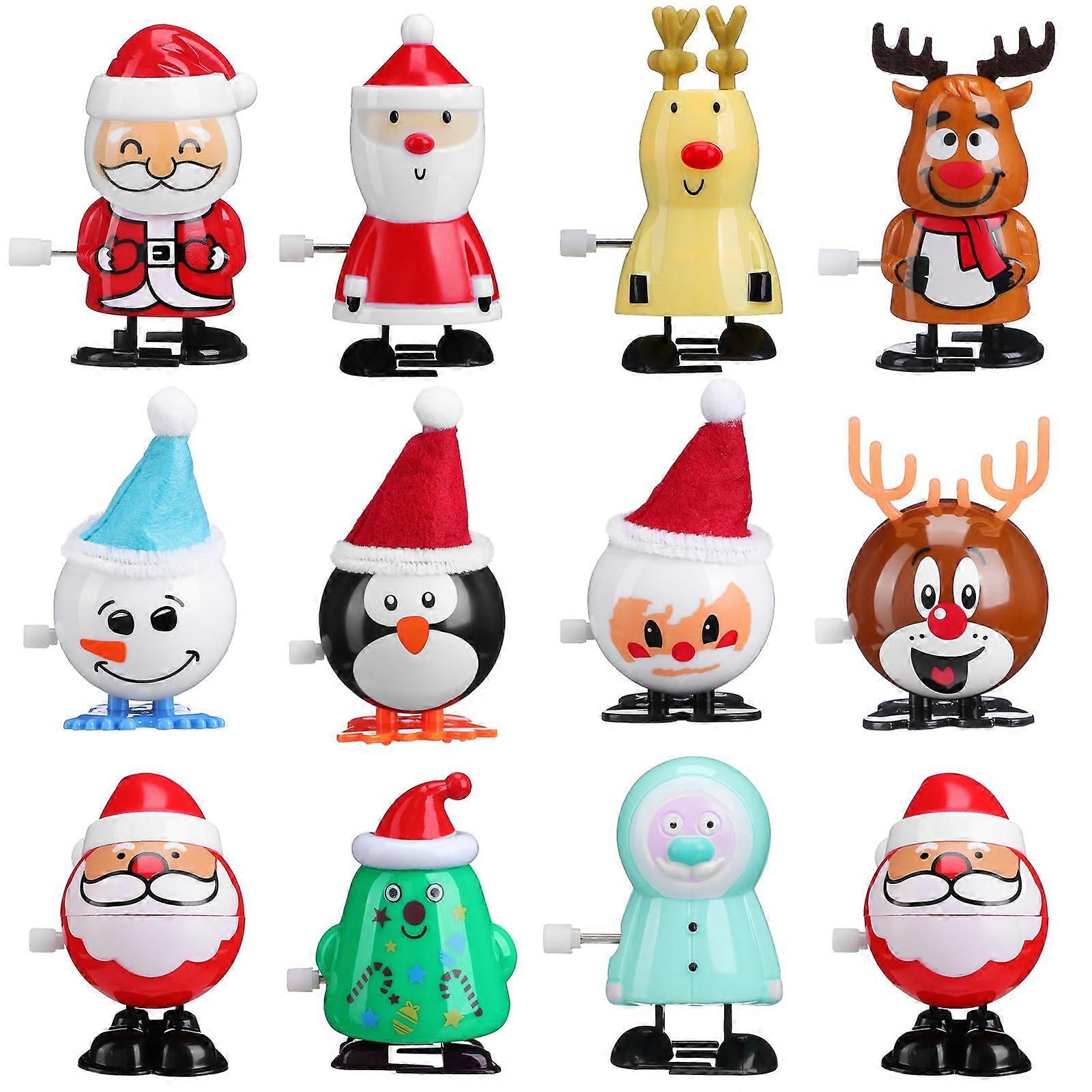 12 Pieces Christmas Wind-Up Toys Set Santa Claus Snowman Reindeer Penguin Decorative Figures Gift for Kids