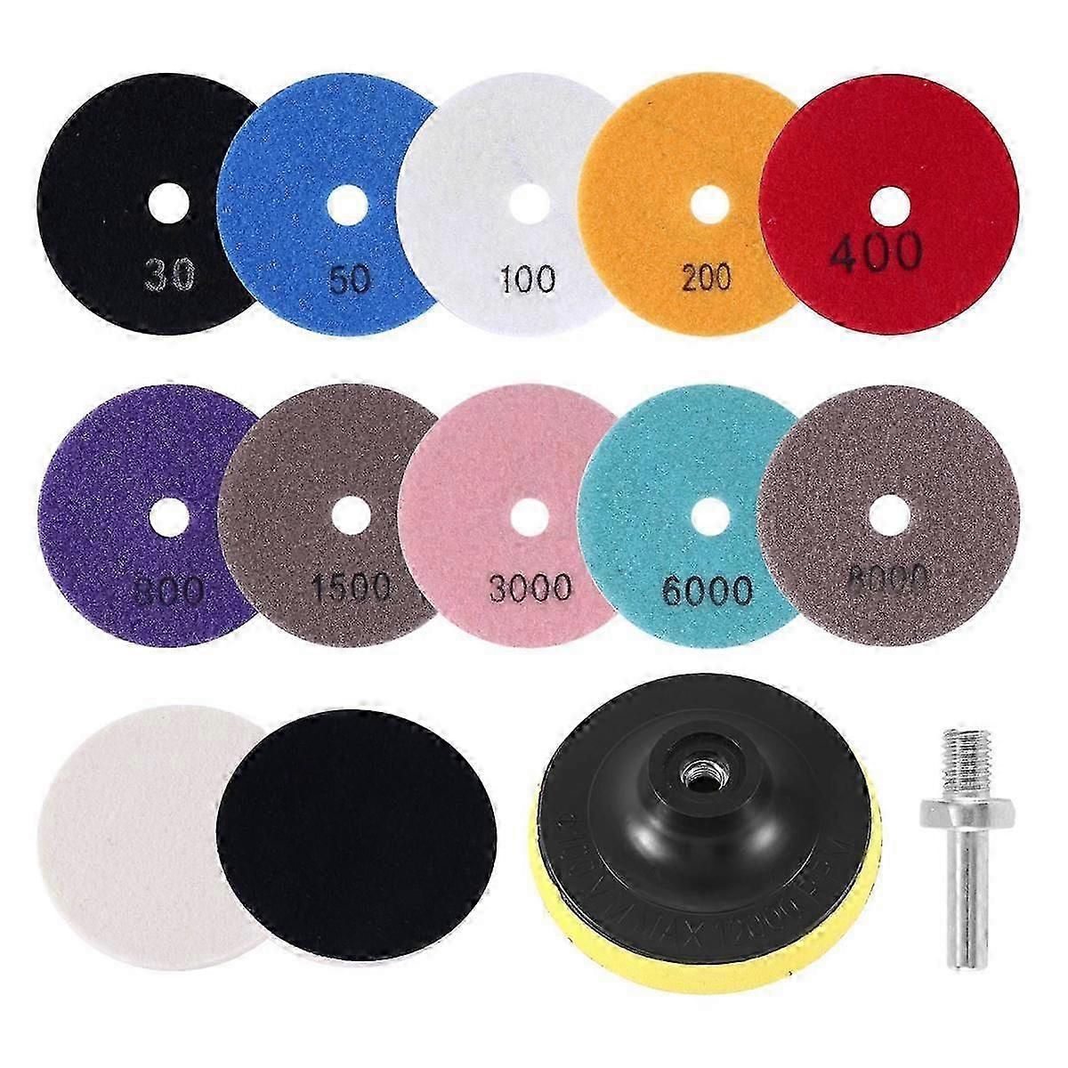 10 PCS Almofadas de polimento de diamante Conjunto de 4 polegadas com almofada de suporte de 3 / 8 polegadas-11 para polimento de granito e mármore