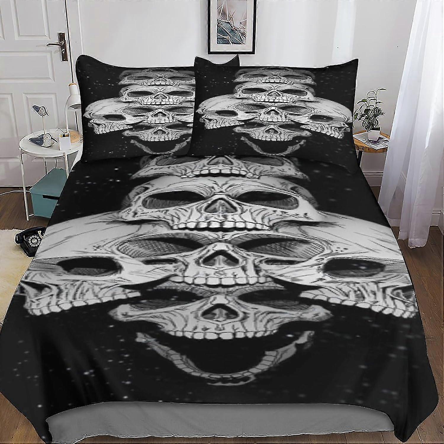 3D Skull Microfibre Upholstered Mattress Set, 3 Pieces with Zip and 2 Pillowcases, Suitable for Teens and Adults