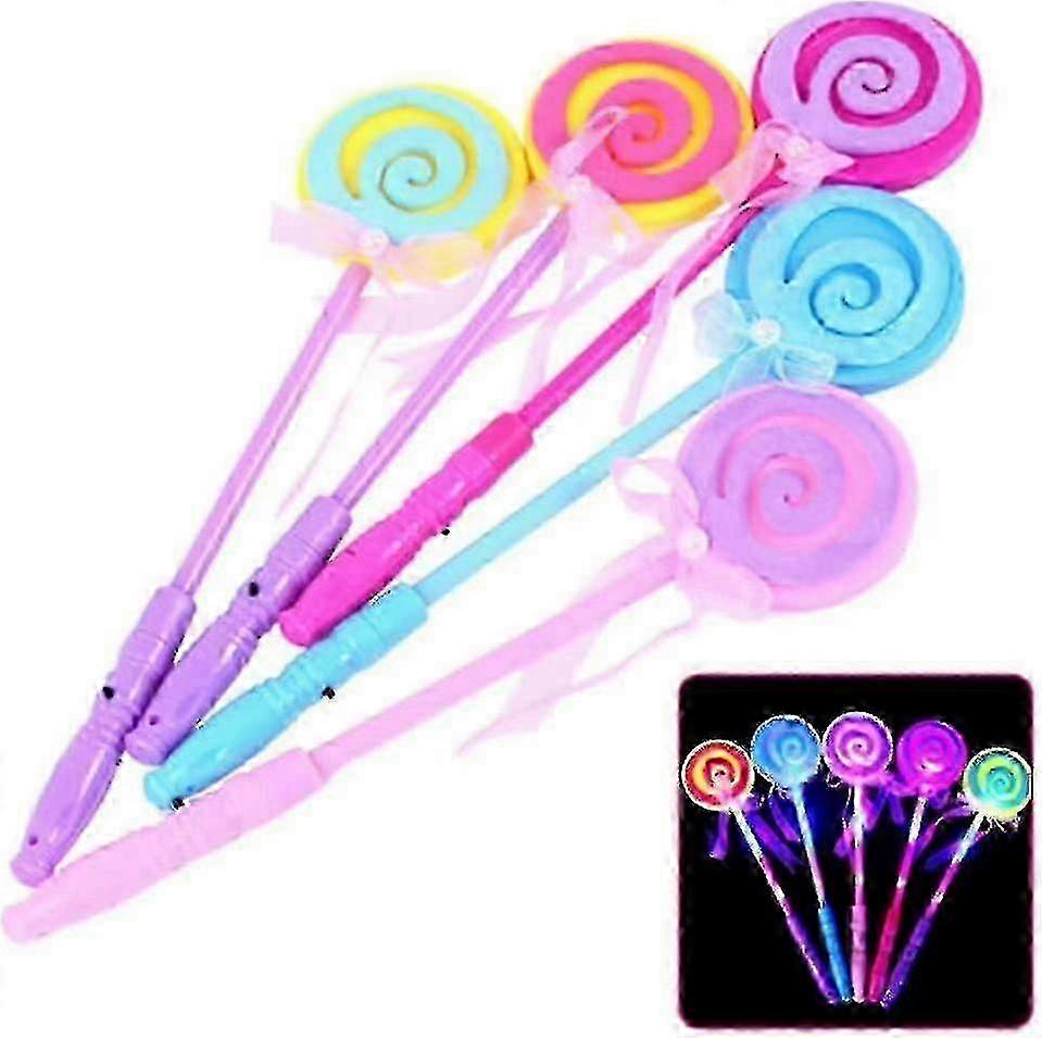 Set Of 5 Glow Stick Spinning Lollipop Wands Light Up Party Favors For Kids And Adults, Random Color