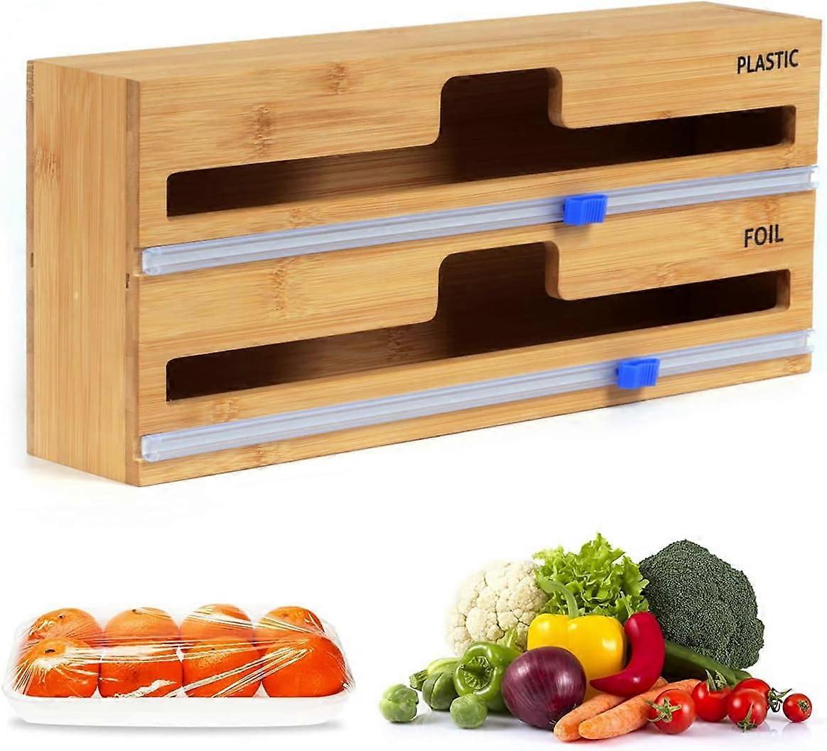 AURA 2 in 1 Wrap Dispenser with Cutter, Plastic Wrap ,Wax Paper Dispenser for Kitchen Drawer, Compatible with 12" Roll 2.2" Tall