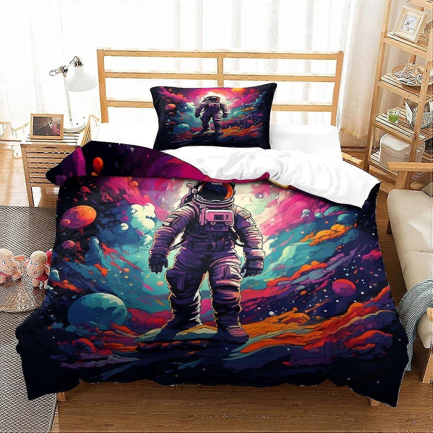 2 Pieces Outer Space Themed Bedding Set with Pillowcases Soft Microfiber Duvet Cover Double Size Single