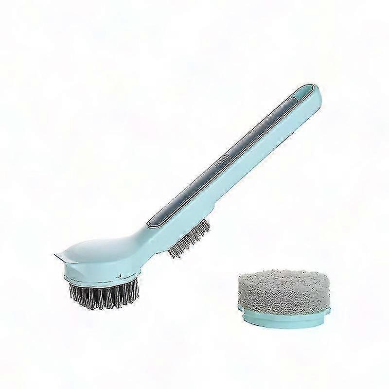 Dish Brush with Handle & Replaceable Sponge Heads - Blue Cleaning Brush for Kitchen