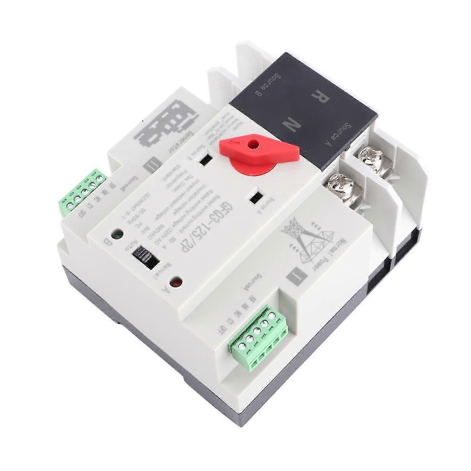 Automatic Transfer Switch Dual Power 2P Flame Retardant Power Transfer Switch for Generator AC220V 80A