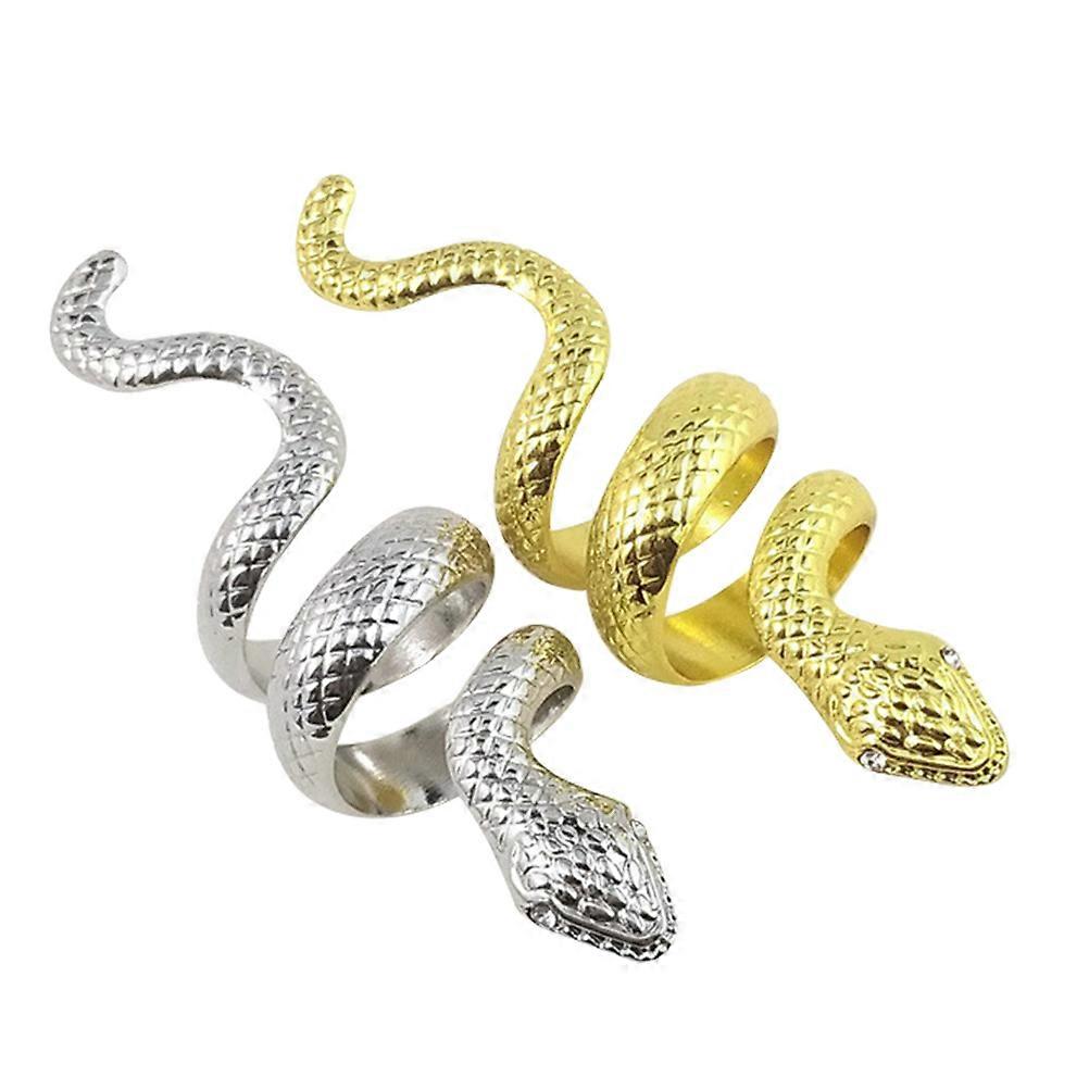 Snake Modeling Ring Zinc Alloy Material Parties Occasion Silver Color 3.3×0.9×0.9in present 2Set