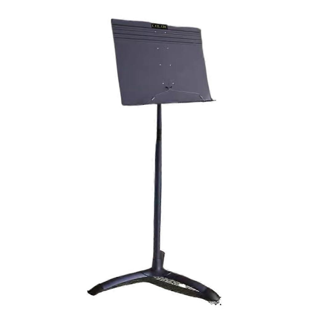 Portable music stand for guitar and violin. Adjustable music stand for home use for drum and violin players. Practical conductor's stand in blue.