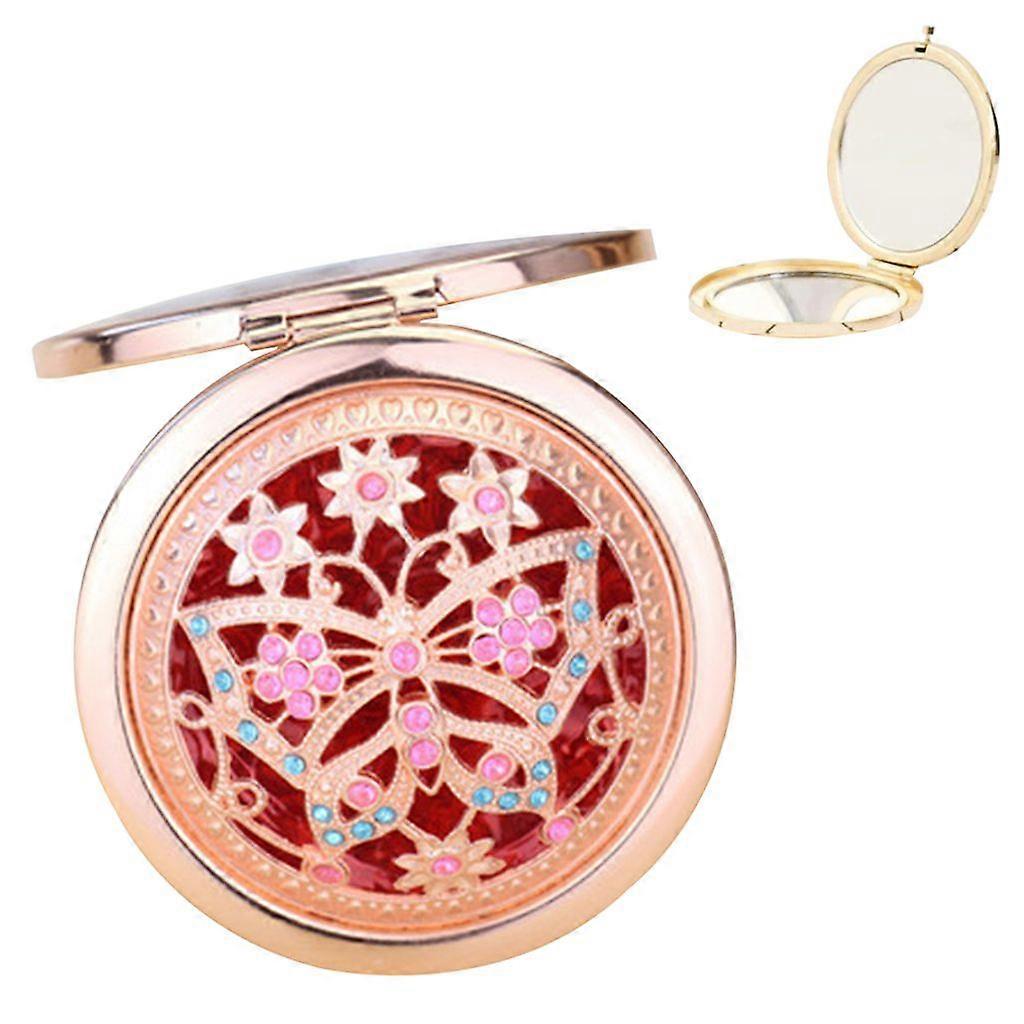 Makeup Mirror Pocket Mirror Hand Mirror Mini Round Double Sided Mirror Retro Folding Random Pattern