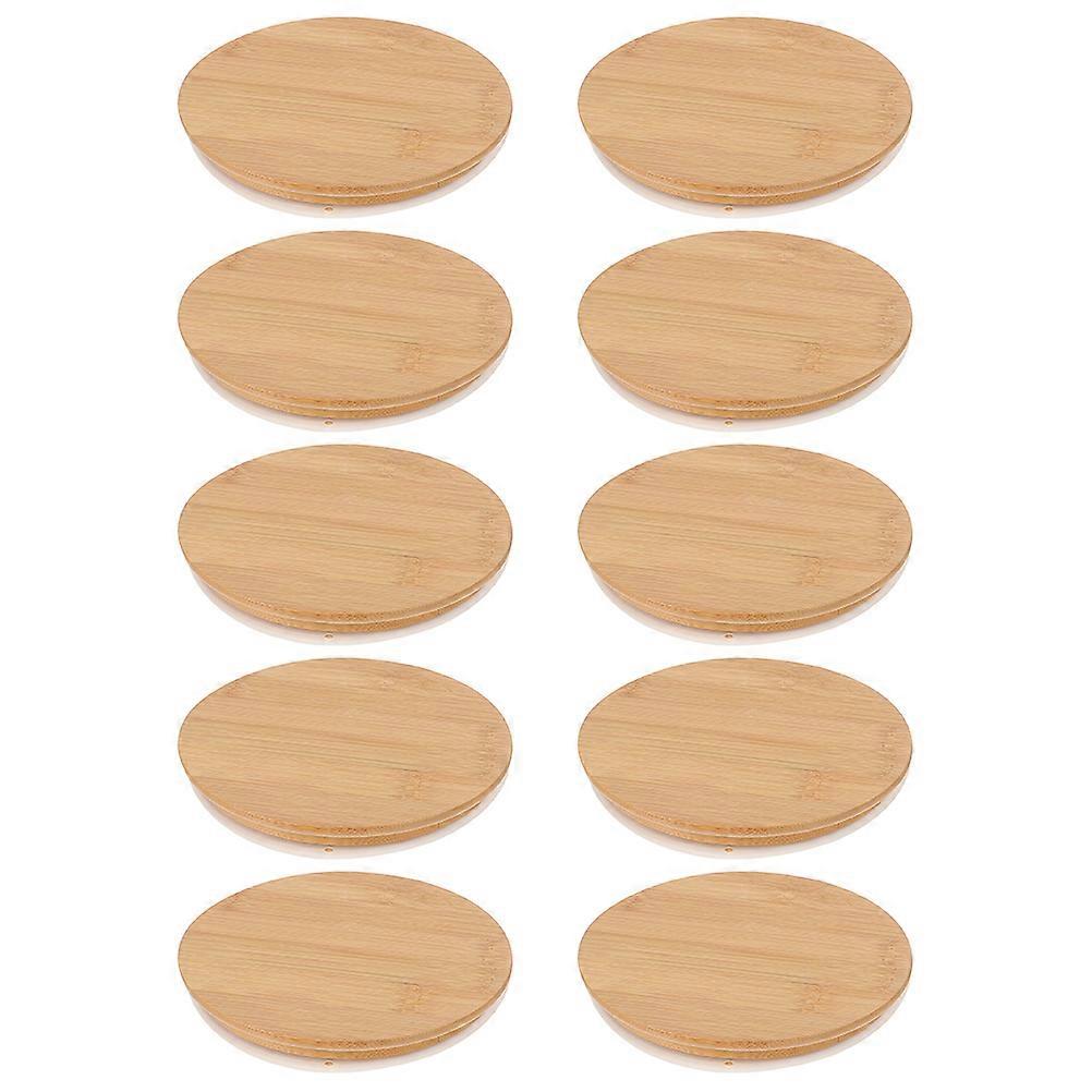 Leak-Proof Bamboo Lids For Home Use With Silicone Regular Mouth Mason Jar Lids 2.3×1.8×0.8in 10Pcs
