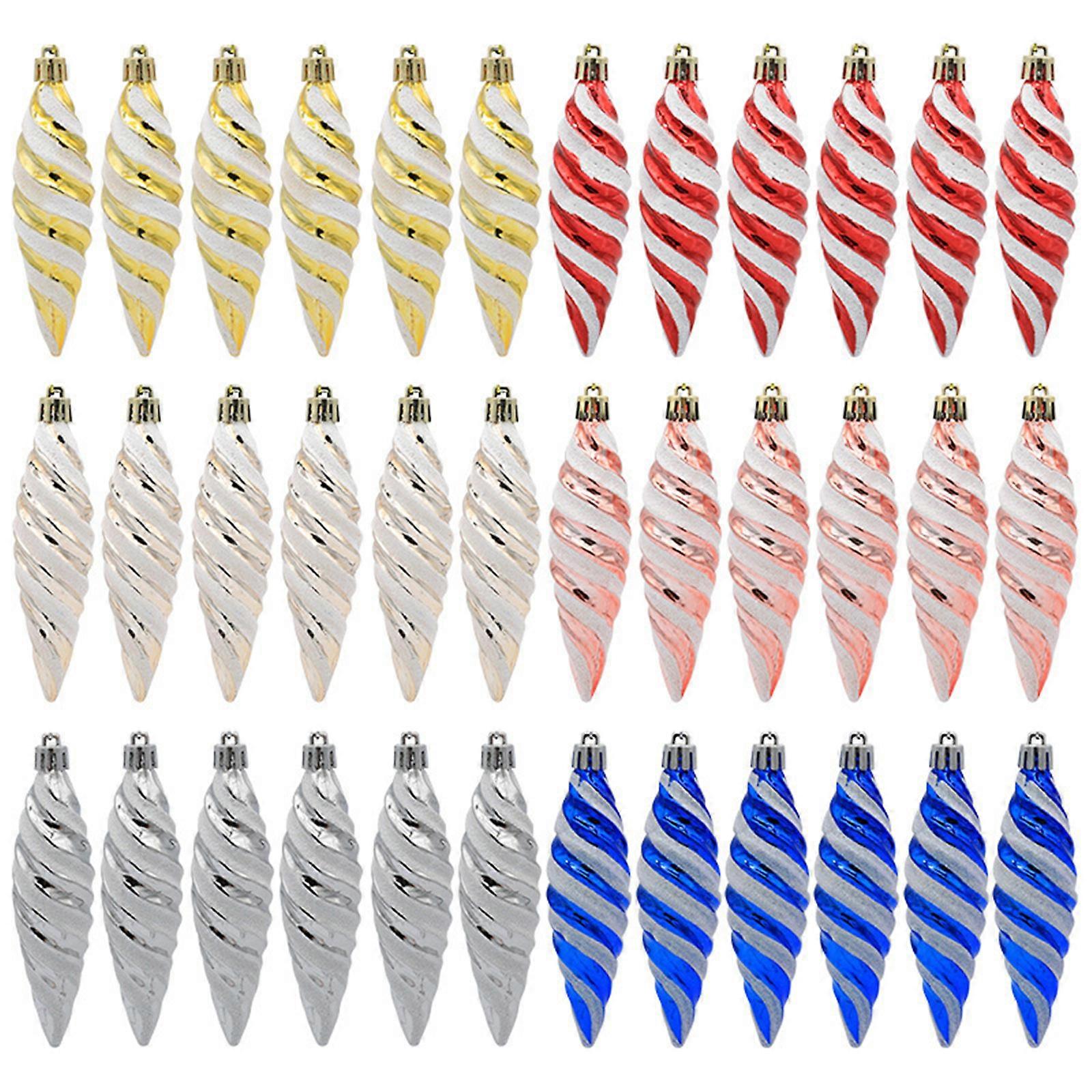 36PCS Twisted Textured Holiday Tree Decorations Christmas Tree Hanging Ornaments with Hanging String for Christmas Tree Multicolor