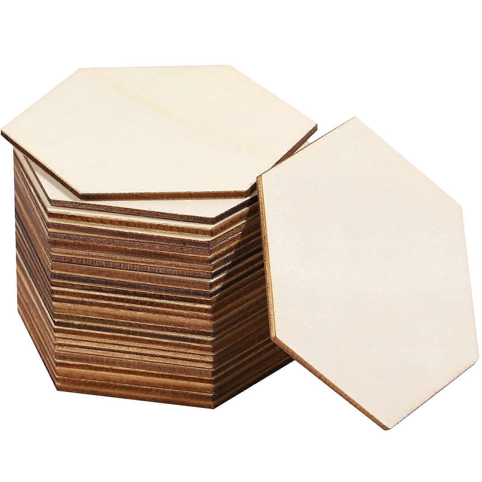 Wooden Name Labels for Decoration Unfinished Wood Crafts Hexagon Shape Smooth Timber Slices 25 Pieces