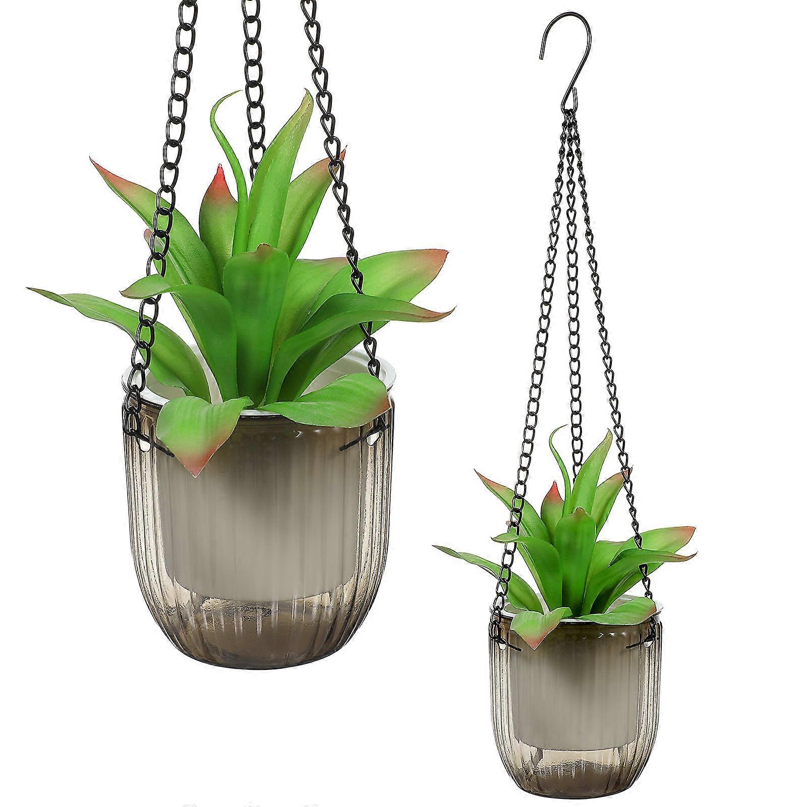 Hanging Self Watering Planter Pots For Indoor Use Round Minimalist Design 4.7×4.5×4.5in 2Set