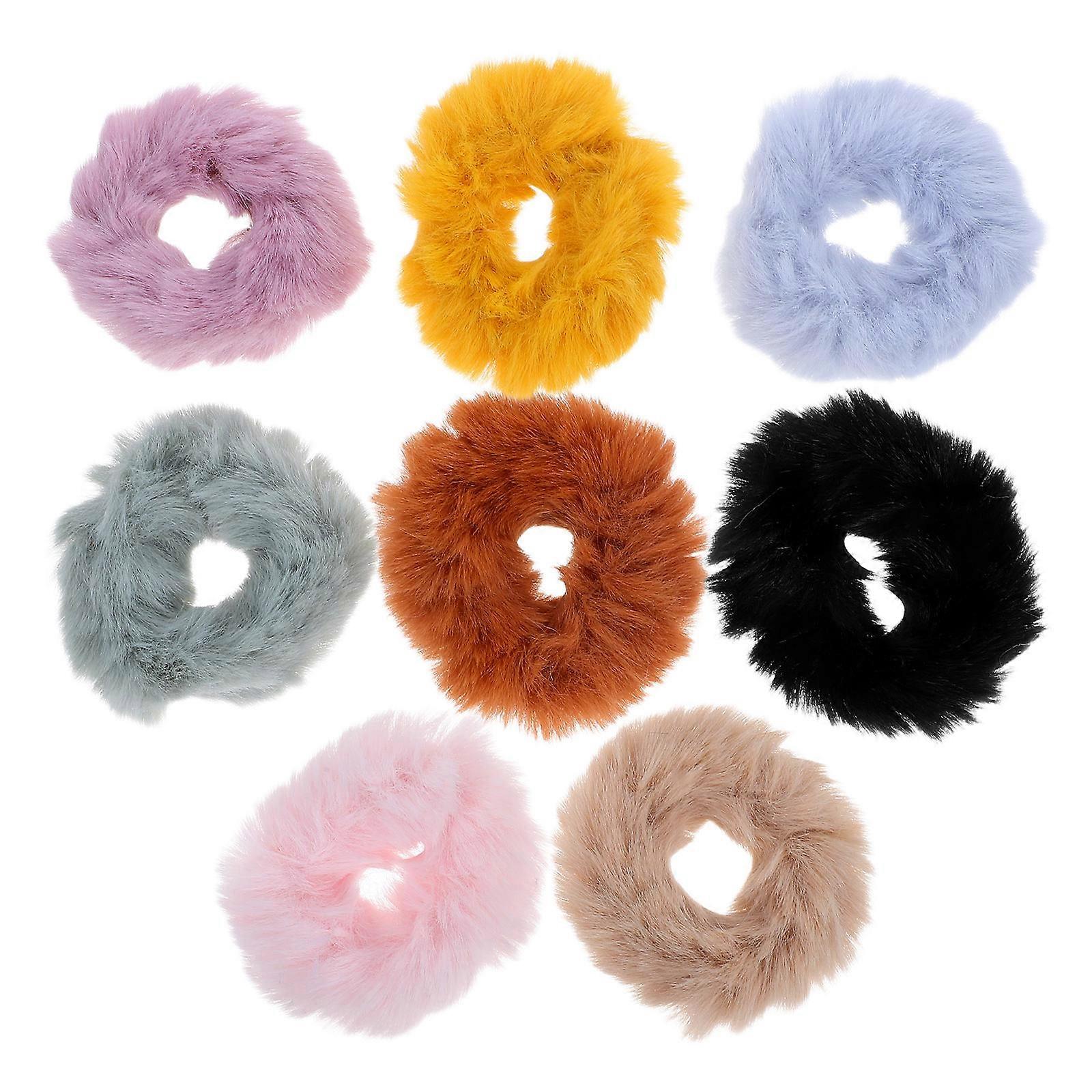 8PCS Soft Plush Elastic Hair Ties Imitation Rabbit Ponytail Holders for Women Autumn Winter Spring Mixed Styles