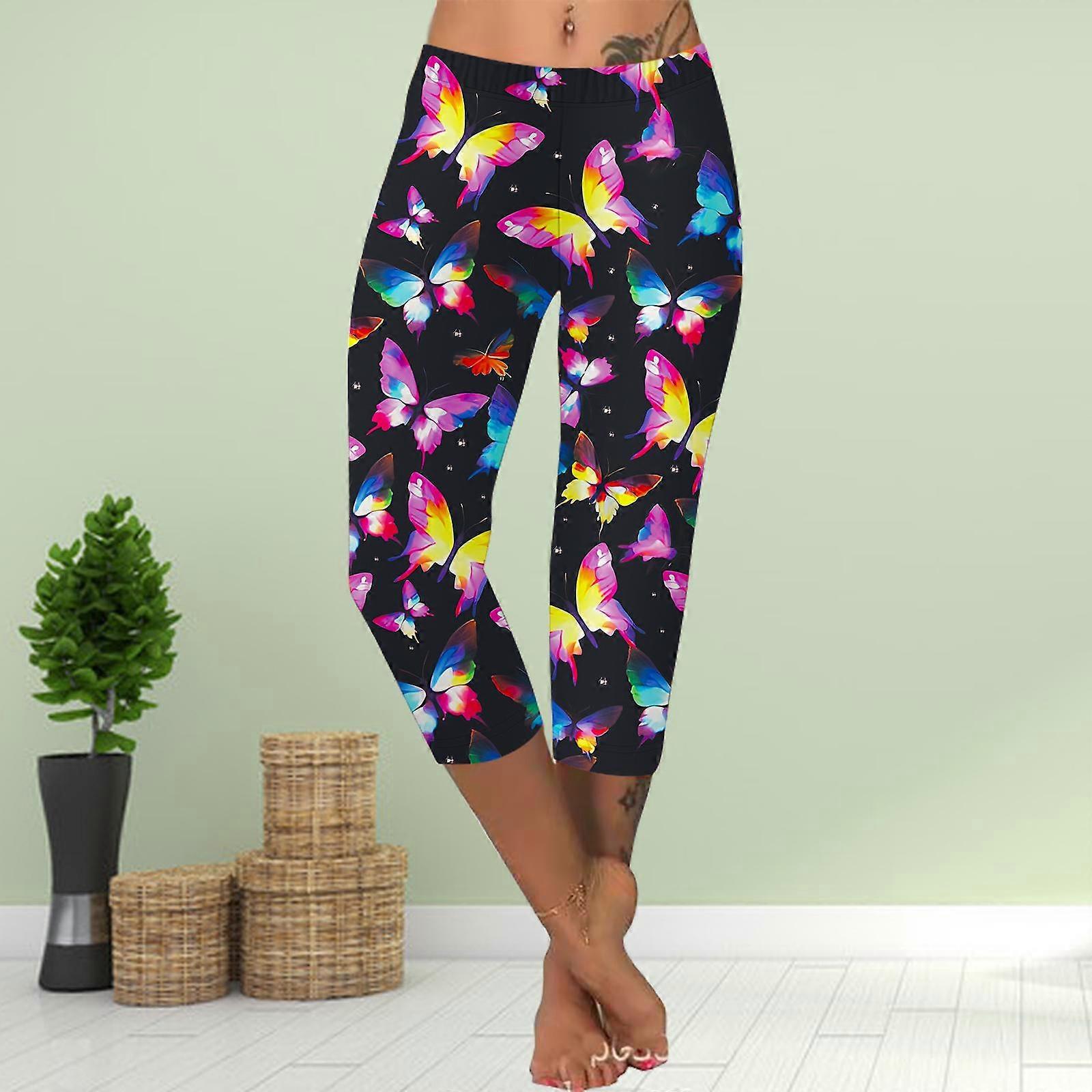 Pants Summer Short Leggings Cropped Skinny Trousers Plus Size Leggins Ladies Slim 3D Golden Butterfly Print Pants